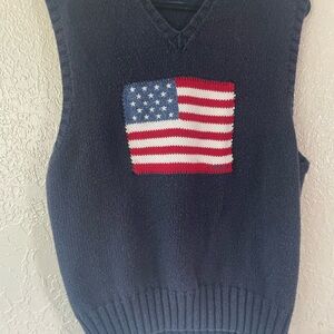 Polo Ralph Lauren Navy V-Neck Sweater Vest with Flag